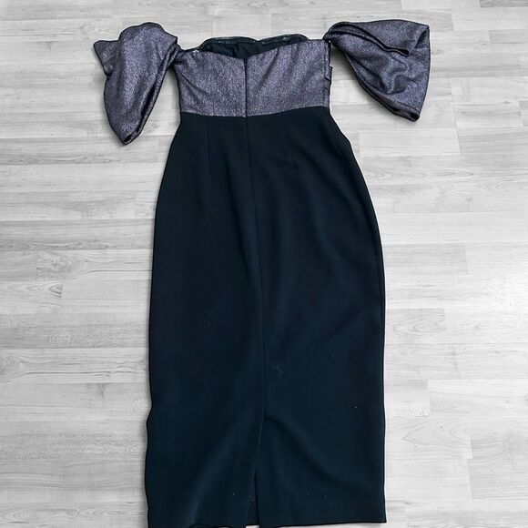 Badgley Mischka Metallic Off Shoulder Dress Size 0 - Picture 11 of 11
